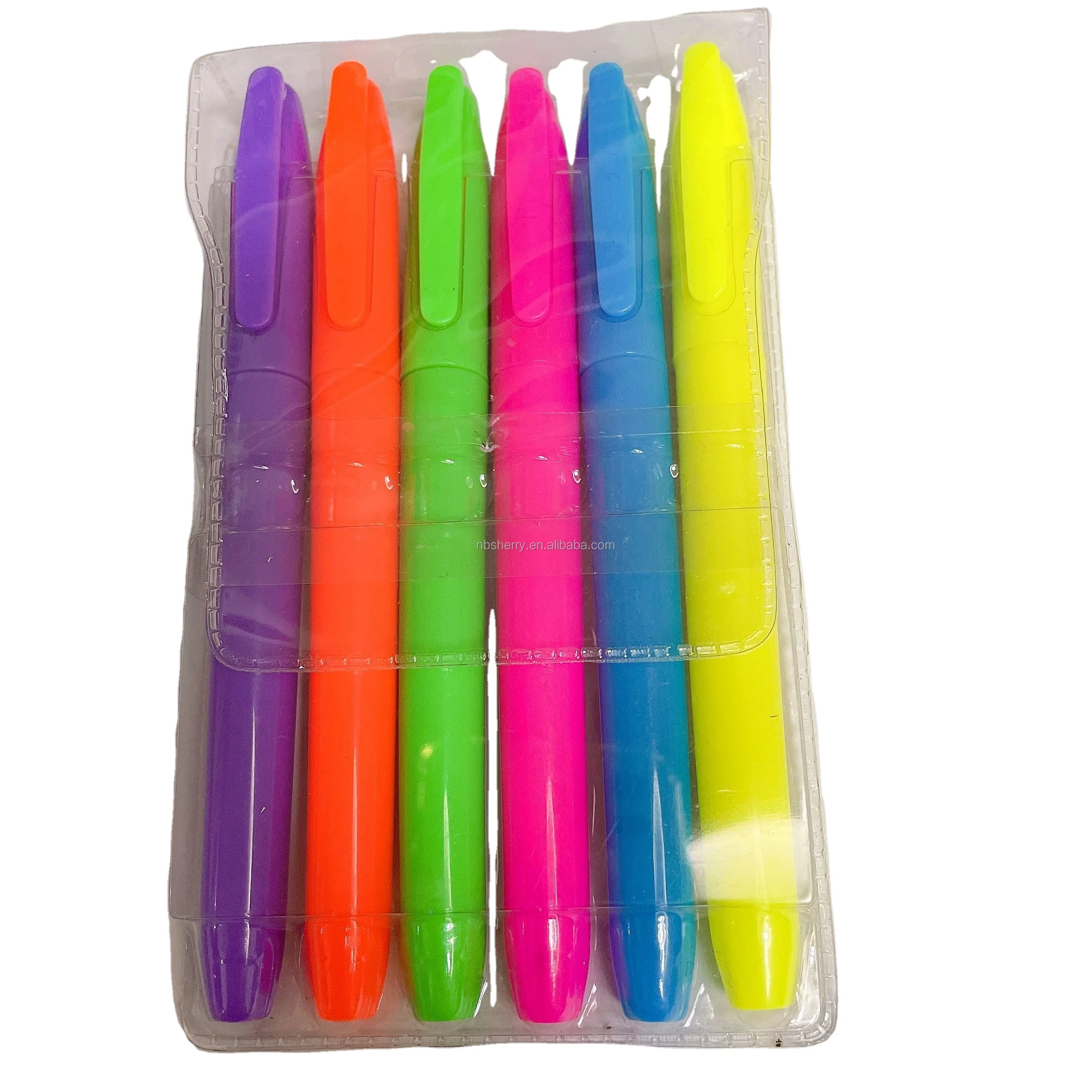 Hot sale chisel tip highlighter marker pen student used 6pcs pvc packing