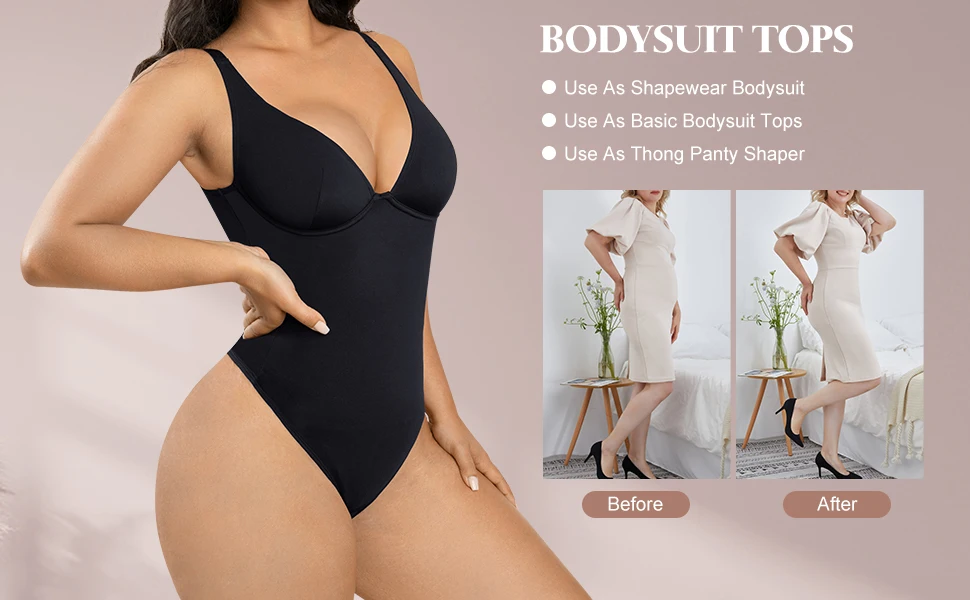 Online Fashion Plunge V-Neck One-Piece Bodyshapers For Women Tummy Control Black Bodyshapers For Women Shapewear