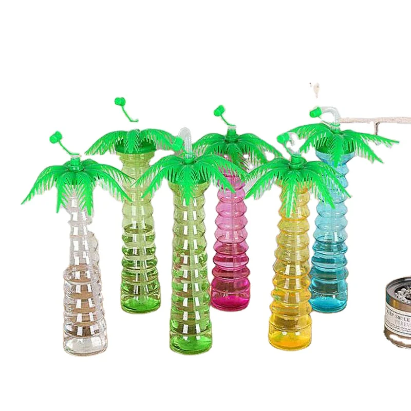 Mikenda hot selling products palm tree beach cups newest plastic water bottles with straw