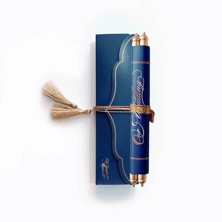 Hot Sale Royal Scroll Handmade Customized Wedding Invitation Card Box Wedding Decoration & Gift
