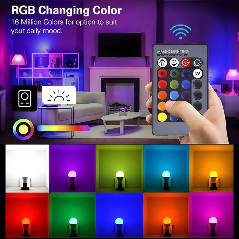 Hot Selling 12v 24v Dimming Multi-Color Smart LED RGB  Bulb Remote Control Lighting RGB Lamp