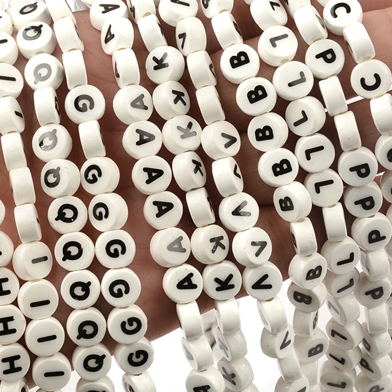Fashion 8mm black and white 	 porcelain letter beads pendant ceramic beads for jewelry making