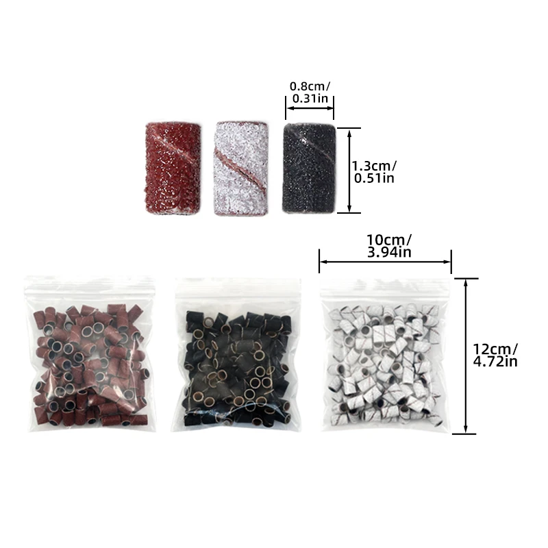 High Quality Manicure Ring White Tools Grinding Machine Mandrel Grit Head Sandpaper Nail Bits Art Bands Mini Drill Sanding Zebra