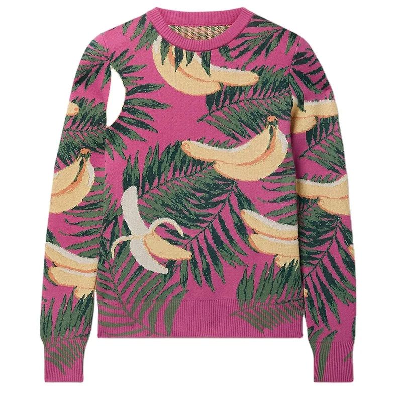 2022 Custom OEM & ODM Logo Women Sweater Jacquard Knitwear Ladies Pullover Cotton Knit Top Winter Sweaters Women Knitted