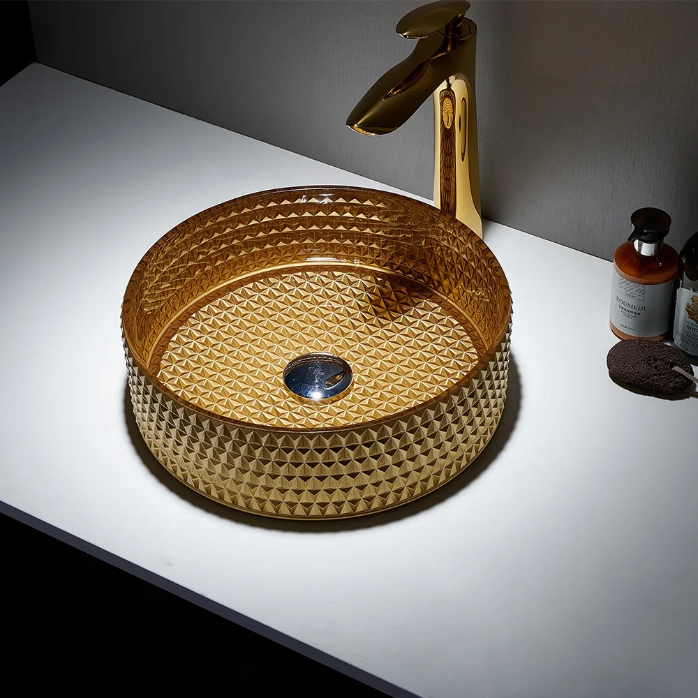 Pate Round Colorful Glass Bathroom Sink Lavabo Table Top Wash Art Basins Wash Bathroom Washbasin