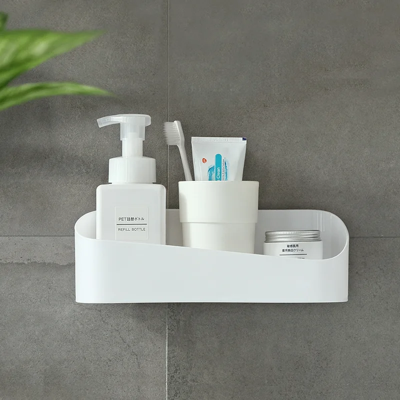 Wholesale multifunctional Single Tier Plastic Storage Shelf Wall Hanging Design Strong Paste Perforation-Free Geometric Shape