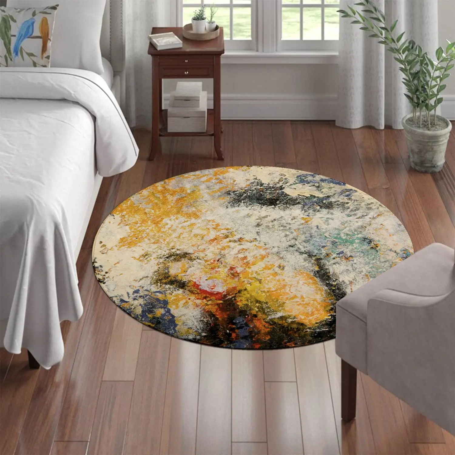 Traditional Printed Collection Round Mat Custom Art Carpet Oriental Faux Wool Circular Rugs for Home Decoration