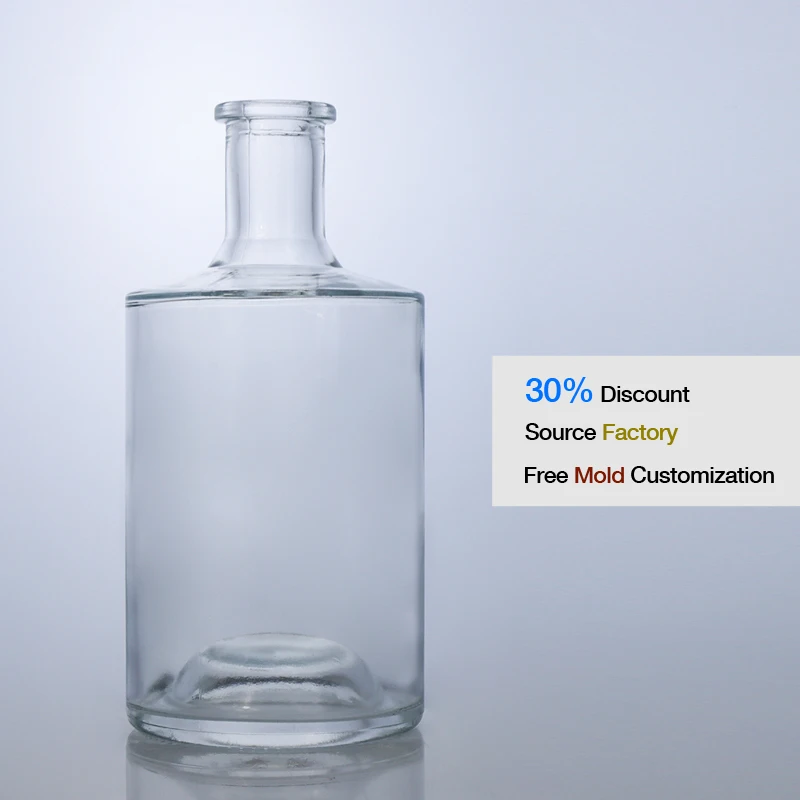 Hot Selling Clear Glass 750ml Vodka Whiskey Brandy Bottle Cork 500ml 700ml 1000ml Capacity Round Used Drink Empty Brand