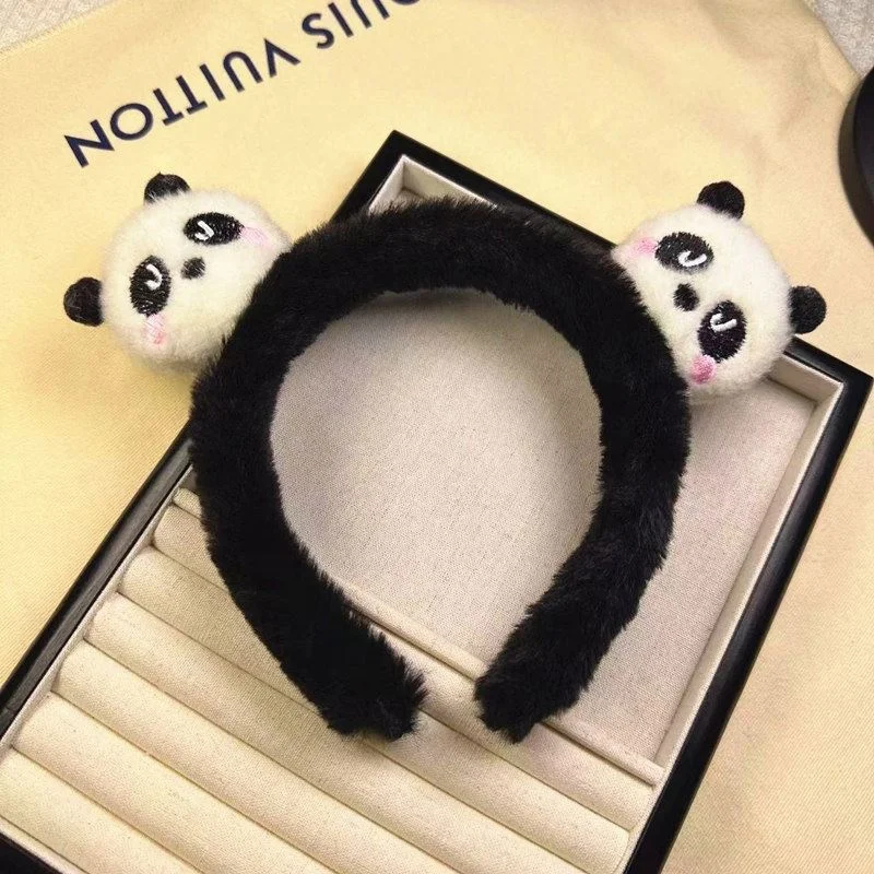 Fashion Plush Panda Headband Autumn Winter Head Hoop Cartoon Girls Kid Wash Face Hairbands Headdress Make Up Hair Accessories