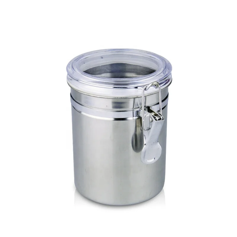 Kitchen Accessories Metal Food Storage Container Stainless Steel Air Tight Tea Coffee Canister Sets with Clear Acrylic Lid