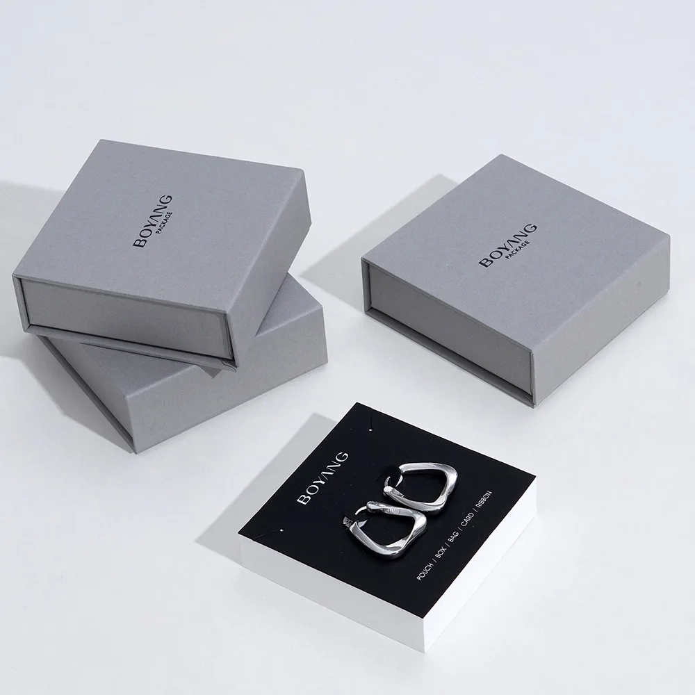 Custom Logo Printed Slide Paper Earring Necklace Gift Ring Packaging Boxes Jewelry Box Set