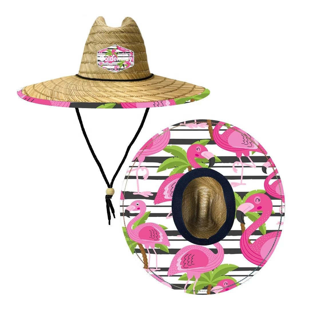 Flamingo Pattern design sun production women lifeguard chinese straw hats