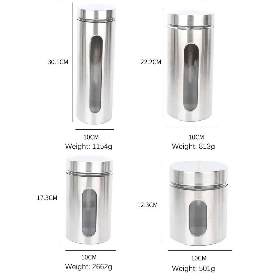 LIHONG Stainless Steel Visible Glass Storage Tank Coffee Beans Grain Sugar Metal Food Storage Canisters
