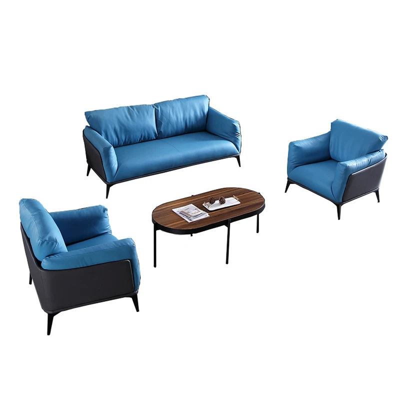 Popular modern blue leather sofa set furniture 1+1+3 sectional couch living room sofas