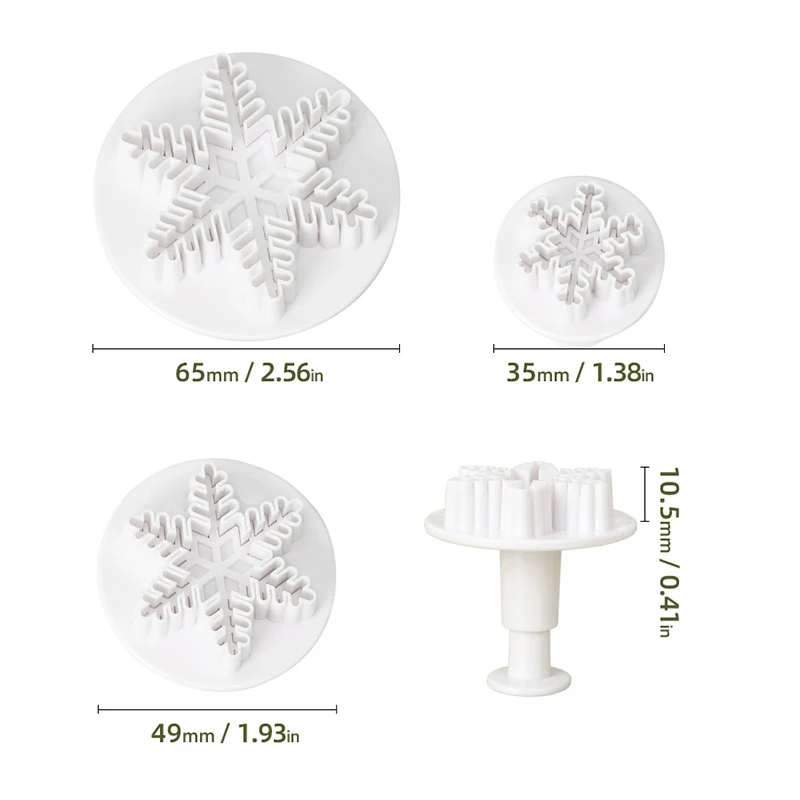 3-piece snowflake cookie mold Clay toy cake tool Fondant tool Plastic cookie cutter