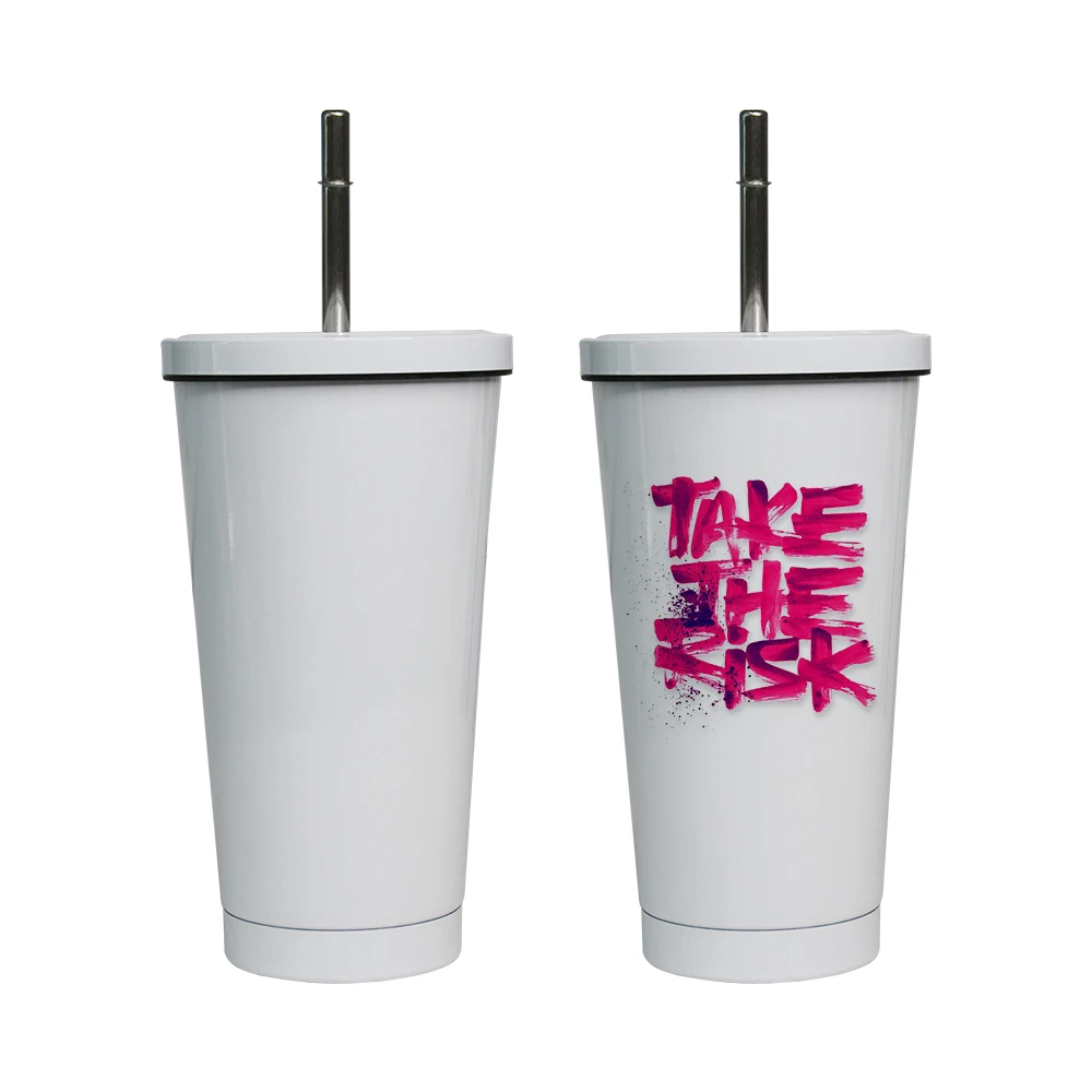 Kingsub Sublimation Stainless Coffee Cup Reusable White Blank Sublimation Stainless Steel Coffee Straw Cup