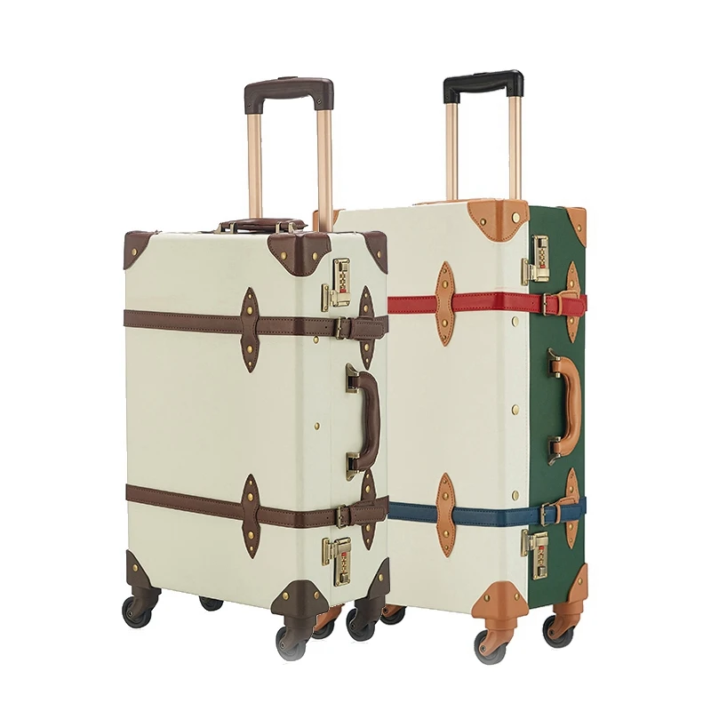 Retro Pu Leather High Capacity Trolley Mini Suitcase Pilot Bag Luggage for