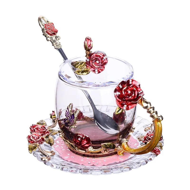 Handmade Glassware Manufacturer Enamel Decoration Clear Glass Serving Fruit Dish