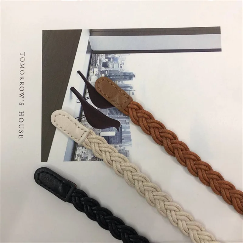 2021 Rushed  Hot Fashion Vintage Womens Braided Waist Belt Candy Colors Hemp Rope Braid For Female Elegant Dress Modeling