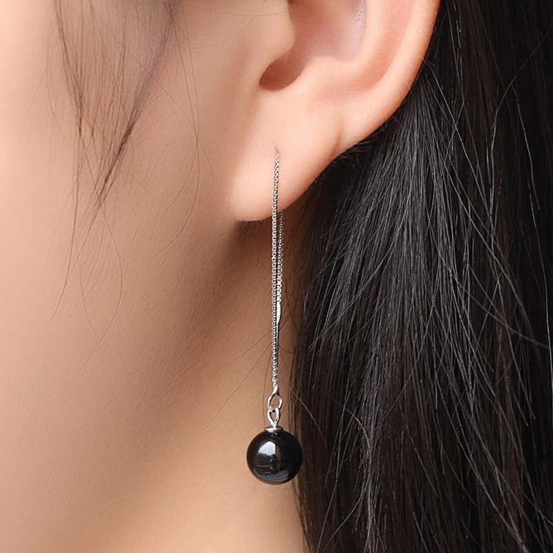 New Arrival Black Red Agate Earrings Silver Long Earrings Korean Thread Earrings for Women