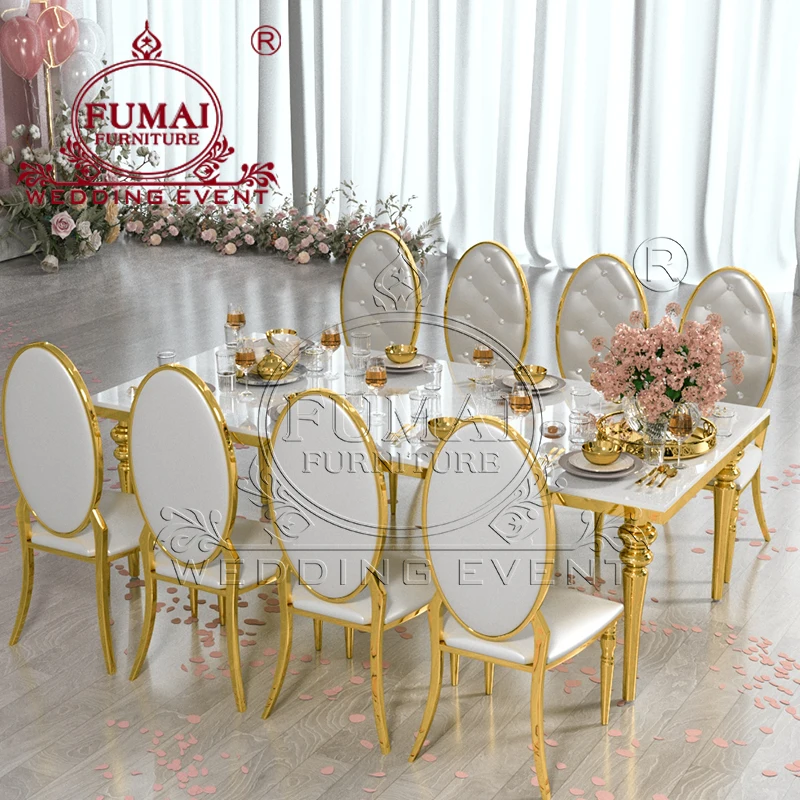 Gold Stainless Steel Frame MDF Top Center Pieces Wedding Hotel Reception Table