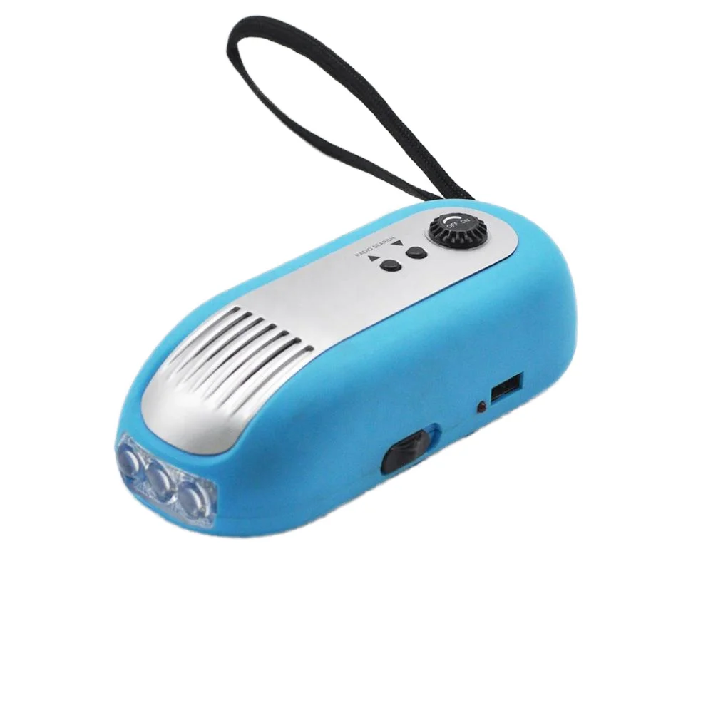 FM Radio 3 LED Dynamo Torch Manual Rechargeable Emergency Hand Crank Flashlight USB Charging ABS Bright Rechargeable Battery