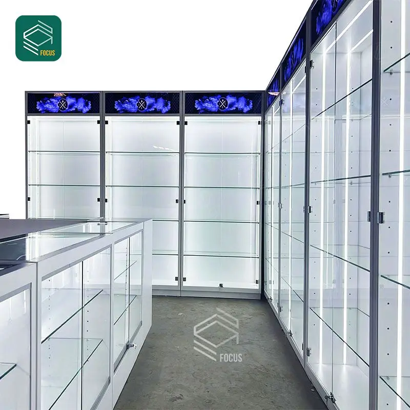 Factory Made Display Stand With Light Glass Wall Display For Hookah Shop Tobacco Shop Display Furniture