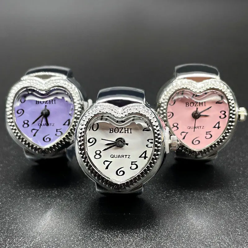 2024 Hot Creativity Heart Shape Watch Rings Vintage Punk Elastic Stretchy Finger Watches Women Men Hip Hop Couple Rings Jewelry