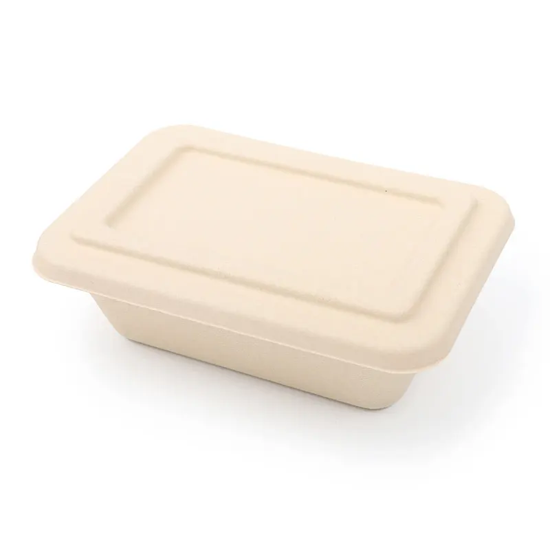 No PFAS compostable food container biodegradable take away lunch bento box 700ml disposable square food bowl with lid