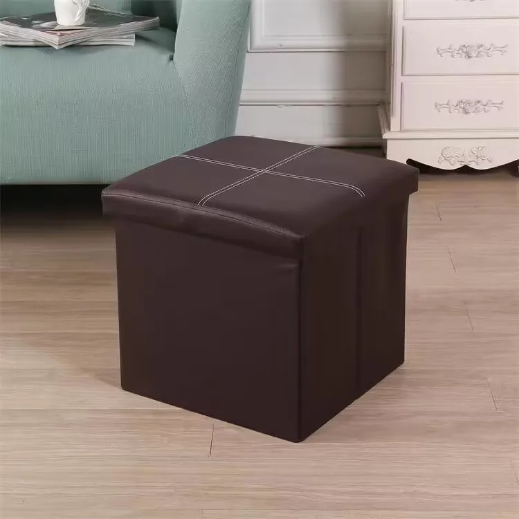 Leather Square Home Furniture Ottoman Storage Stool for Living Room
