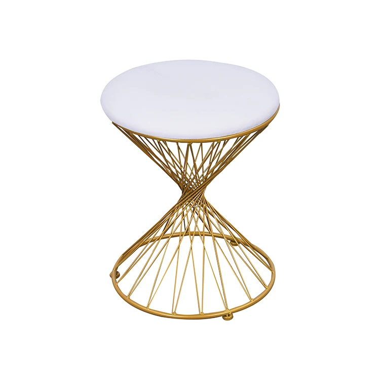 Wholesale Oem Modern Interlaced Design Golden Stainless Steel Living Room Round Step Stool For Dressing Table