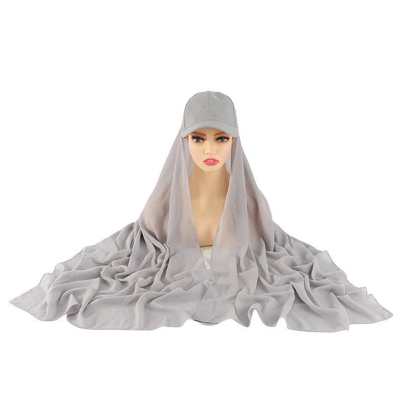Zandy OEM Hijab En Mousseline De Soie Avec Bonnet Chiffon Instant Hijab With Baseball Cap