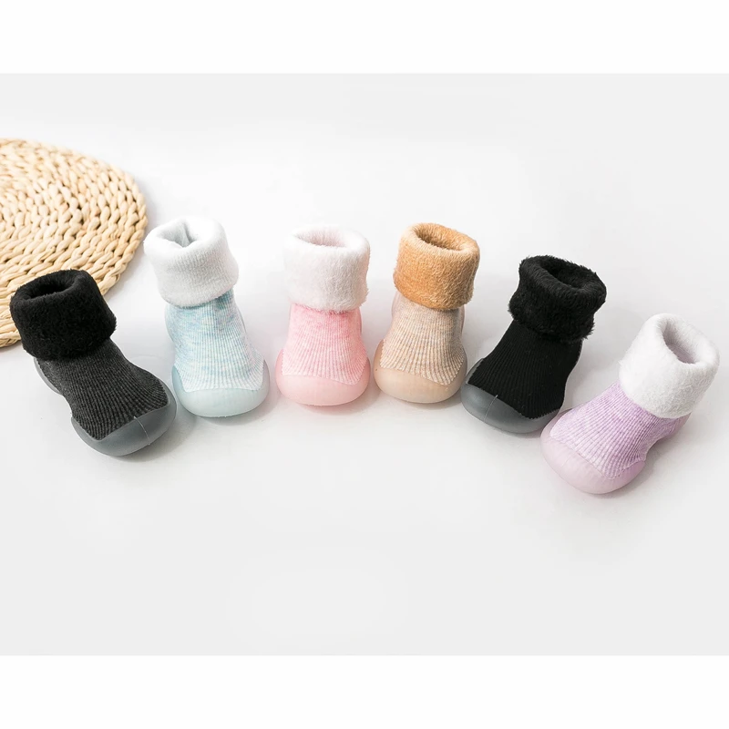 Non-slip soft baby rubber sole shoes terry cotton snow socks