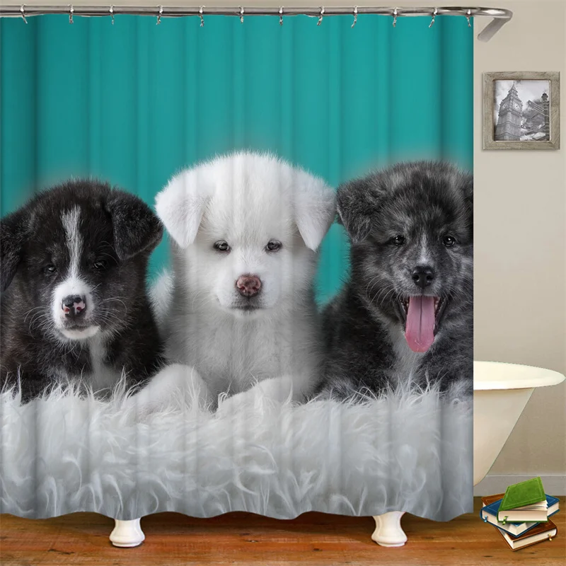 
i@home ready made mildew resistant 3d digital dog printed waterproof shower curtain bathroom 