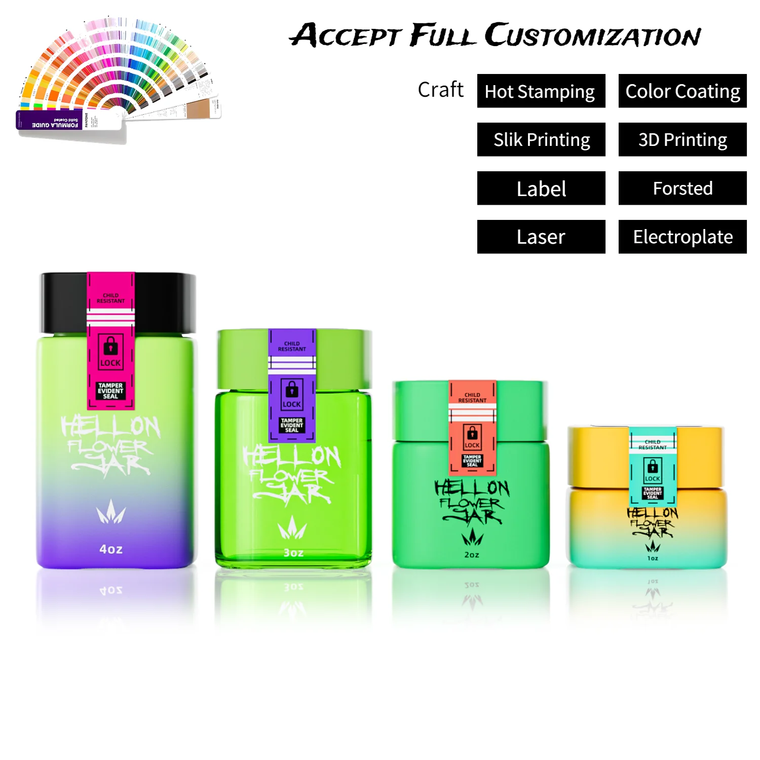 1oz 2oz 3oz 4oz Wholesale Child Resistant Packaging Airtight Smell Proof Container Child Proof Square Glass Jars With Crc Lid