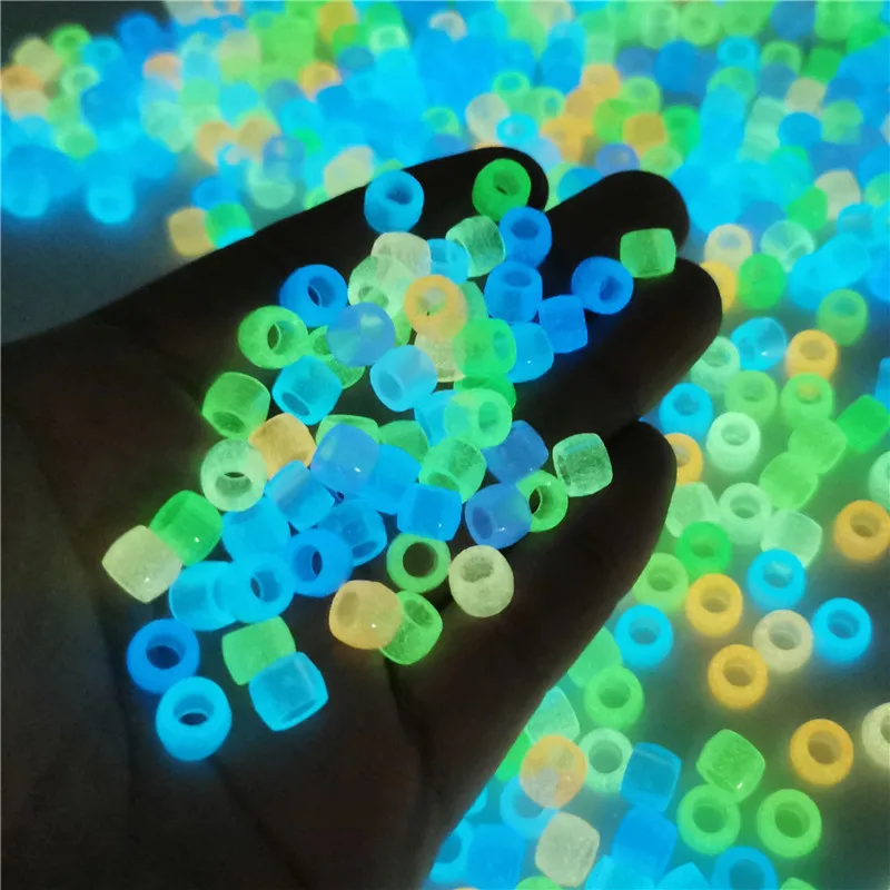 100pcs Glow in The Dark Pony Beads Mix 9 Colors Luminous Beads Bulk Acrylic Hair Beads  for Hair Braiding Bracelets Necklaces