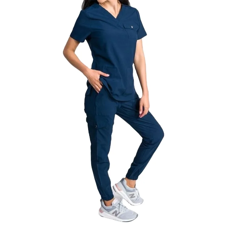 Wholesale scrubs uniform stretch spandex navy blue uniform scrubs women scrubs uniforms nurse