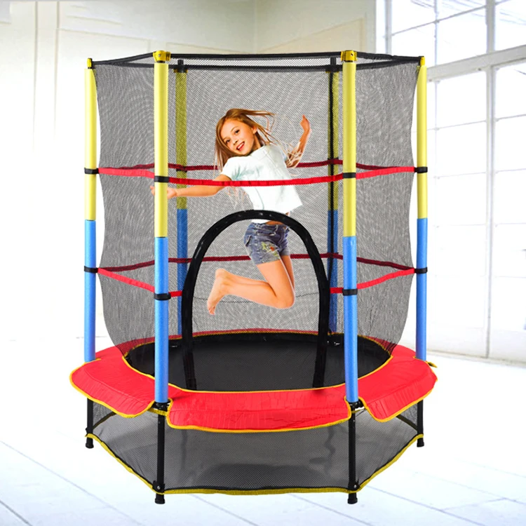 Export outdoor children  fitness baby Circular 55 inch children trampoline with guardrail family spring trampoline