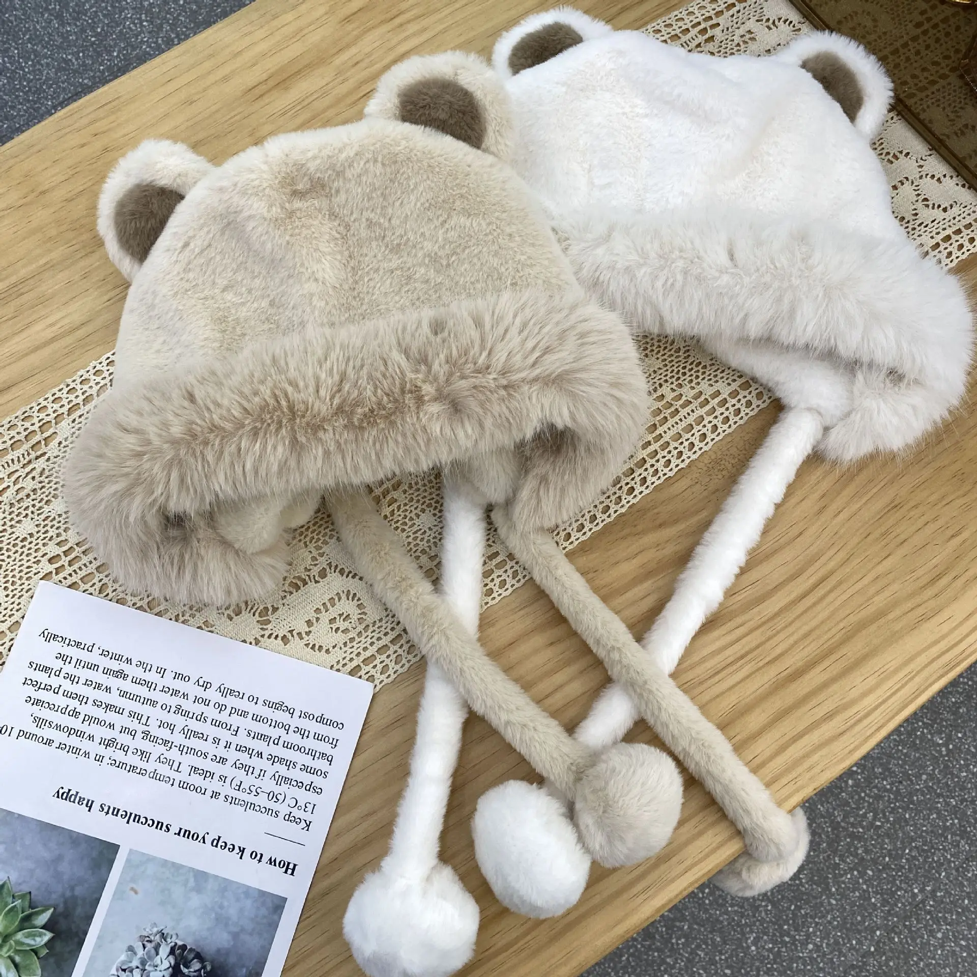 Autumn and Winter New Version Cute Thickened and Warm Female Little Bear Ear Plush Hat Women Ear Protector Hat