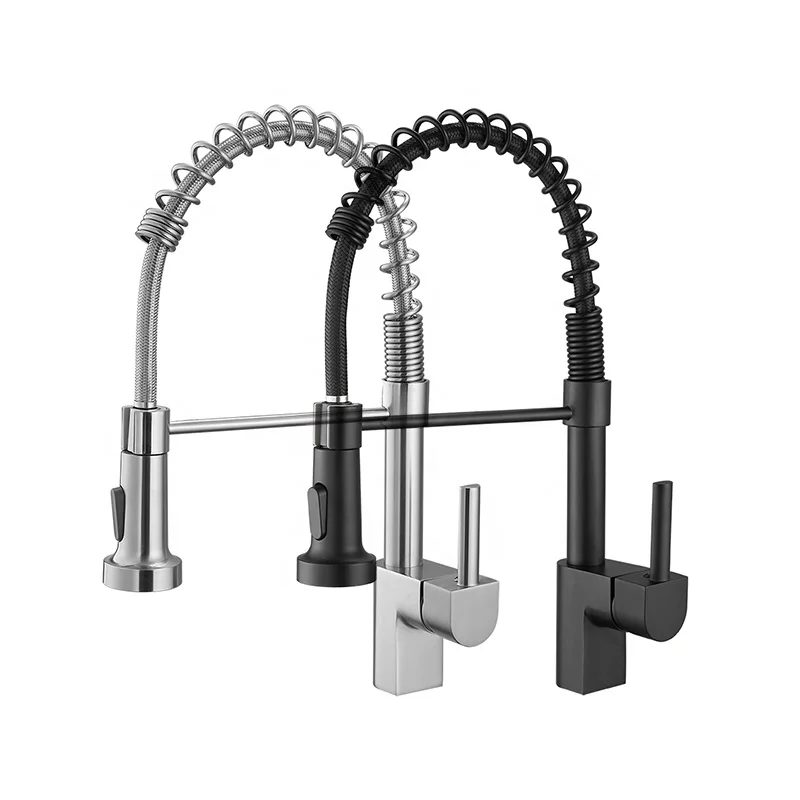 European spring loaded commercial moveable spray head brass pull down black water mixer tap kitchen sink taps