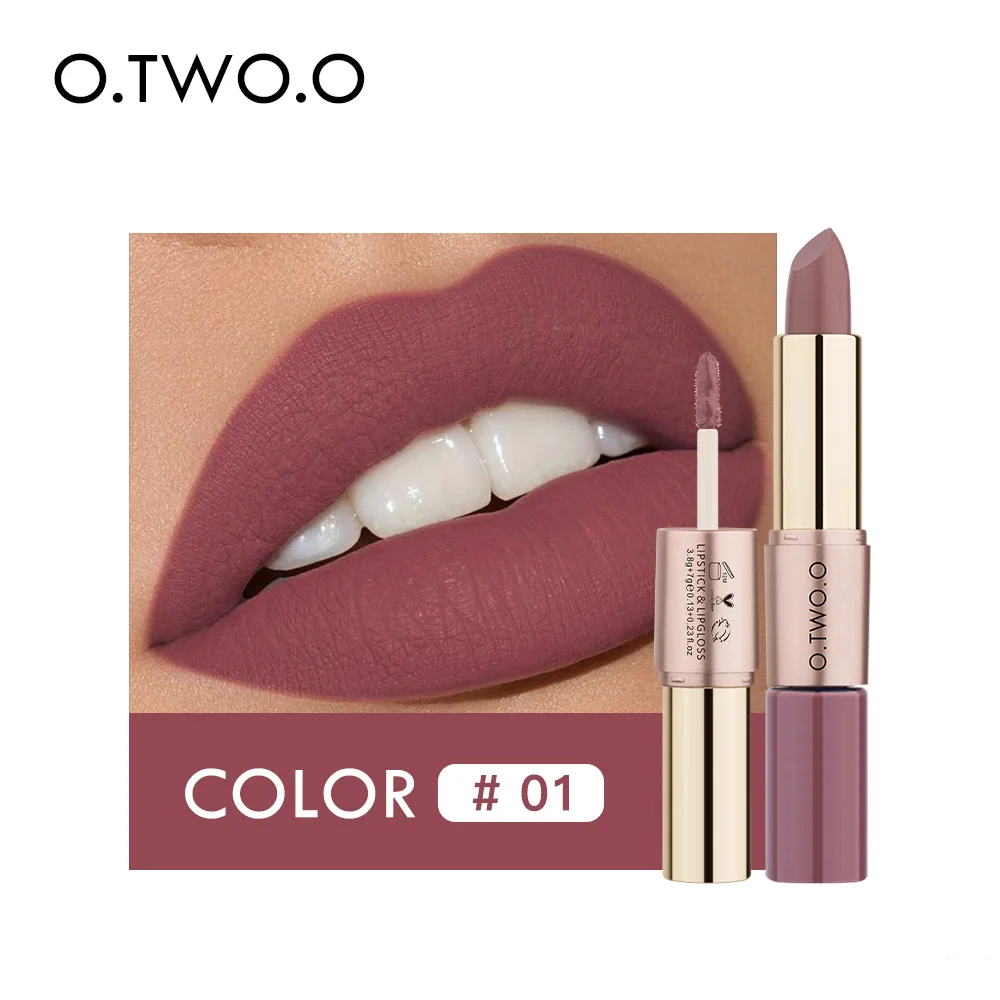 O.TWO.O Matte Lip Gloss Hot Selling Velvet Liquid Lipstick Long-Lasting Moisturizing Makeup Cosmetic with Double Head