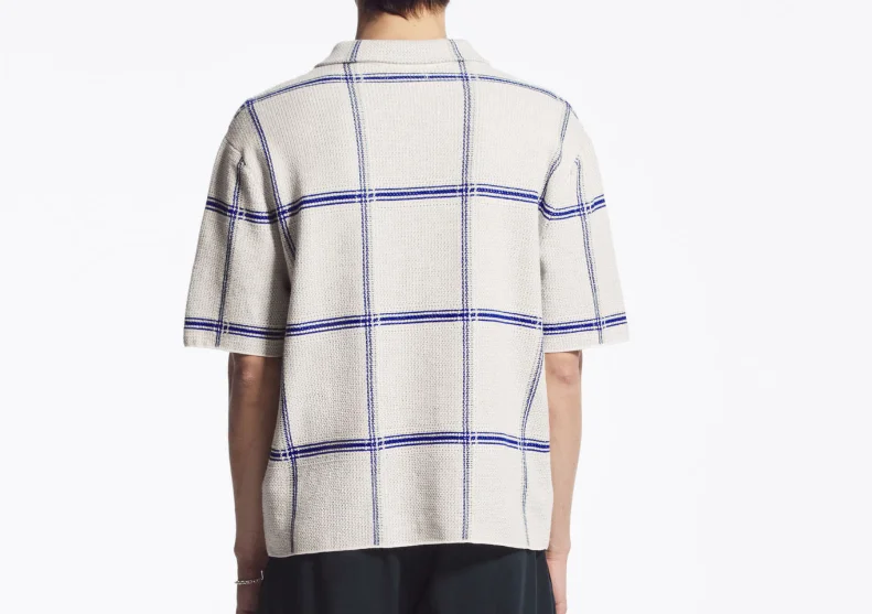 Custom Short Sleeve Vintage Open Front Button Up Cardigan Man Knit Sweater V Neck Blue White Stripe Man Textured Knitted Sweater