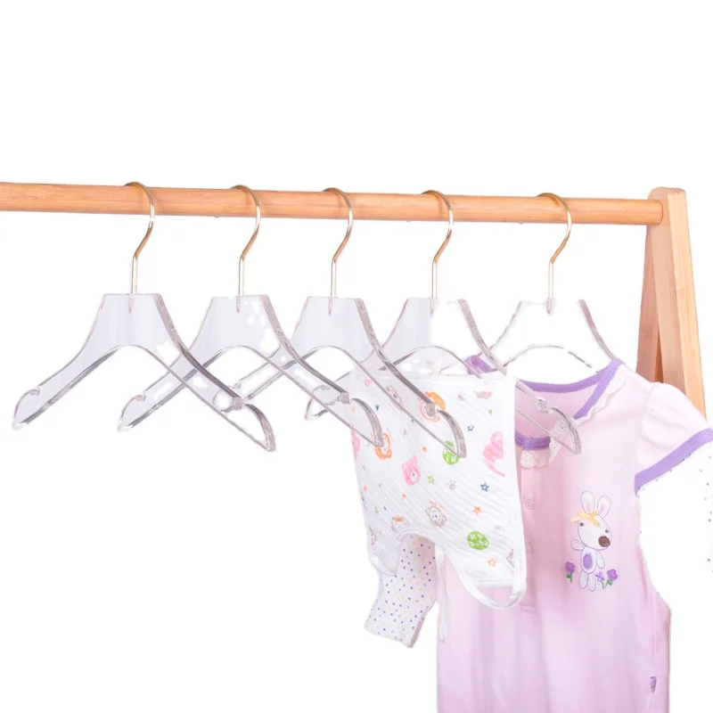 Clothing Store Transparent Children Clothes Hanger Clear Acrylic Hanger With Gold Handles Cheap For Kids