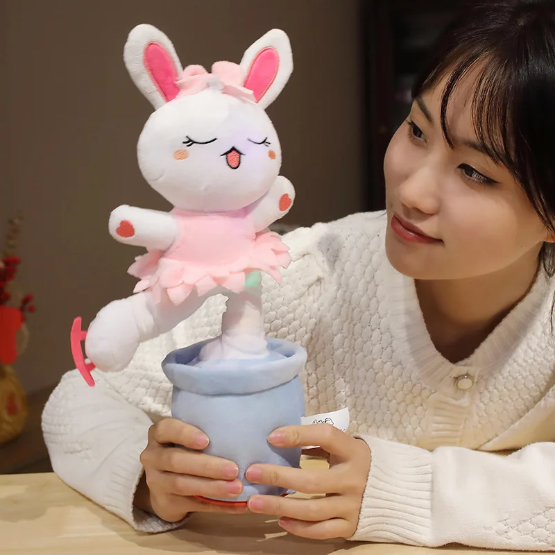 Fashion plush animated soft sunflower talking plush toy repeating electric flower easter bunny plush dancing toy doll