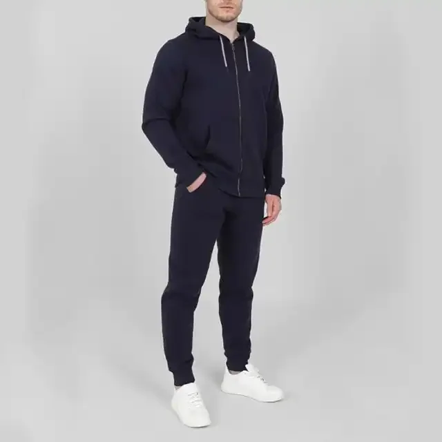 Autumn winter custom blank plain zipper sweatsuit sets polyester jogger sets mens casual 2 ps tracksuits
