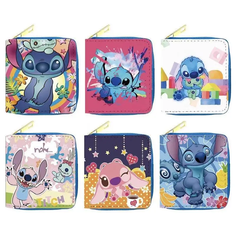 Short cartoon wallets Stitch zipper purse PU card case