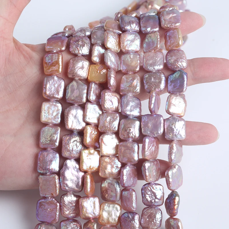 Hot Selling 12*12mm Purple Square Baroque Pearl DIY Accessories Natural Freshwater Loose Pearl Strand