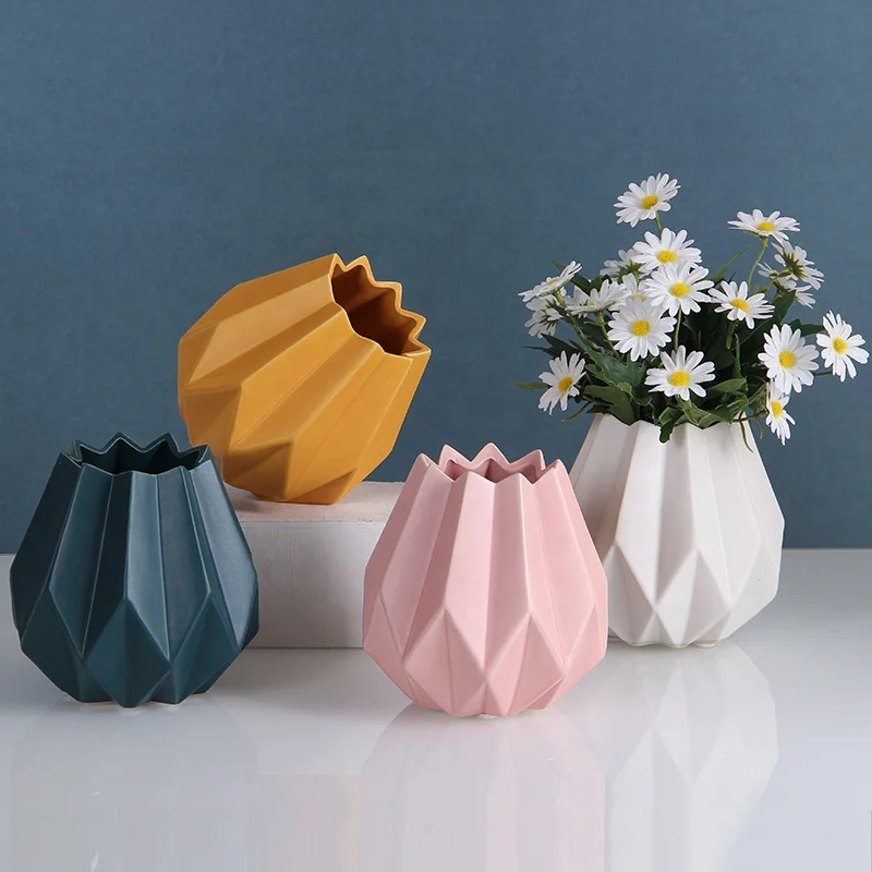 Nordic Interior table decoration Accessories Origami shape White Ceramic Vases For office Home Decor