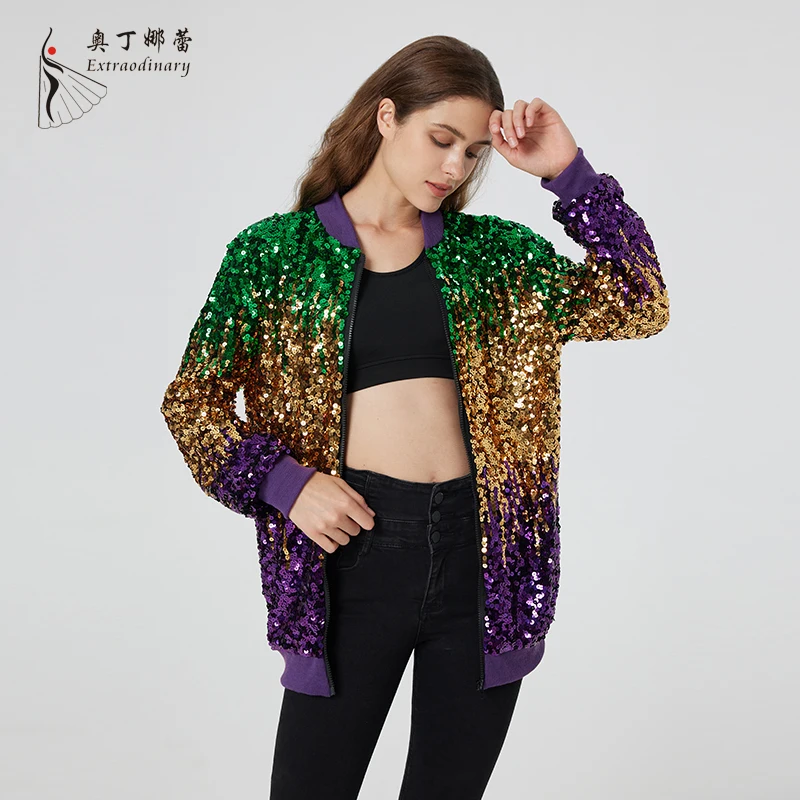 Fashion women coat glitter reversible Mardi gras outfit sequin jacket