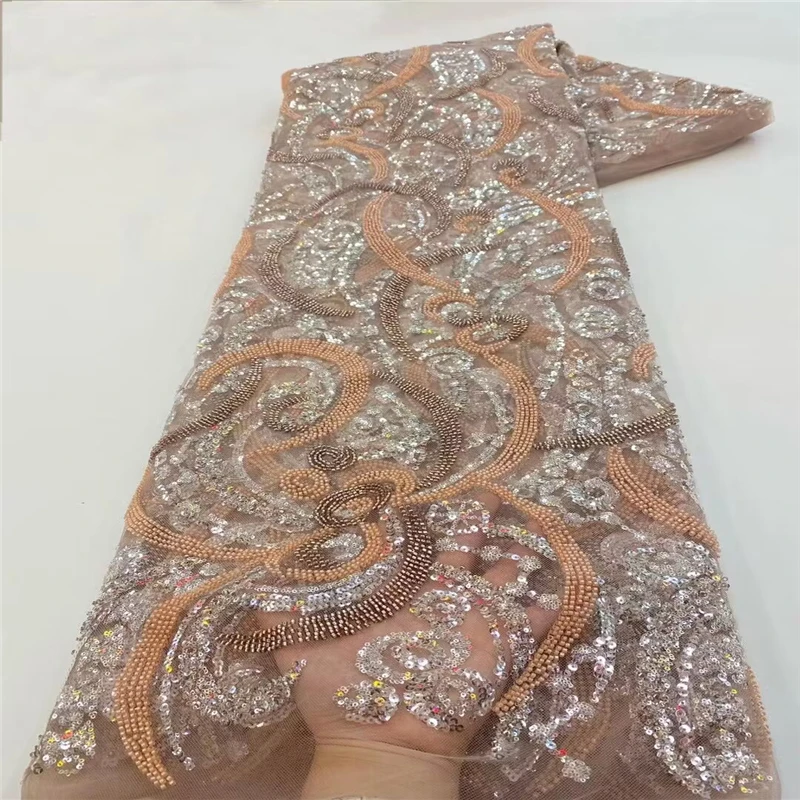 Factory wholesale price new lace Heavy Industry Embroidery beaded tube sequin embroidery 5 gorgeous wedding dress bridal skirt